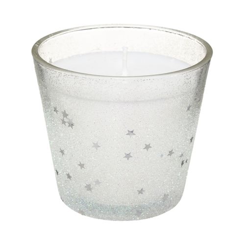 Bougie Blanche Dans Un Pot En Verre Pailleté Et Étoilé 190g