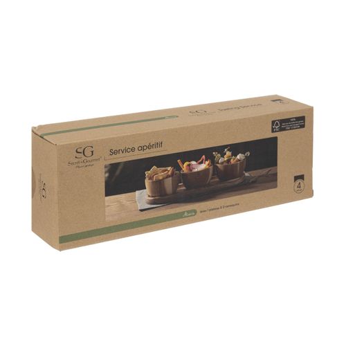 Set Apéritif 3 Ramequins et 1 Plateau En Bois D'acacia
