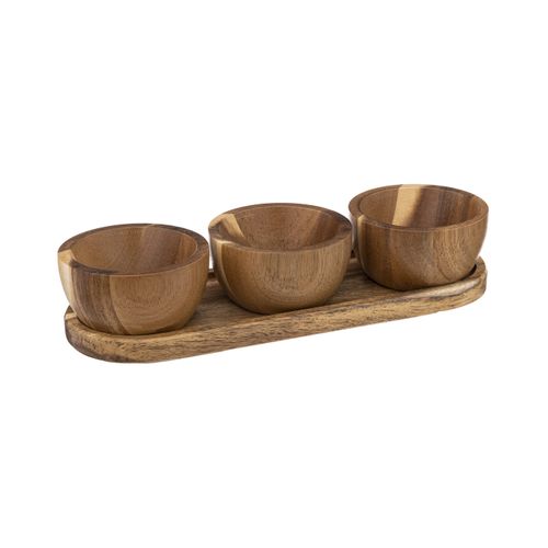 Set Apéritif 3 Ramequins et 1 Plateau En Bois D'acacia