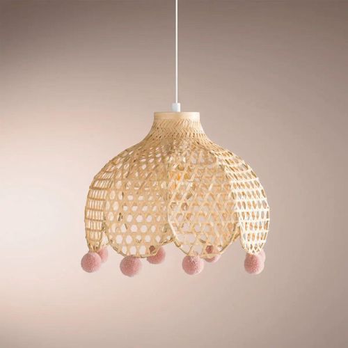 Luminaire Suspension En Bambou Avec Pompons D 28 Cm Pour Chambre D'enfant
