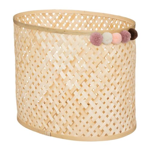 Lot De 3 Paniers De Rangement En Bambou Avec Pompons Pour Chambre D'enfant