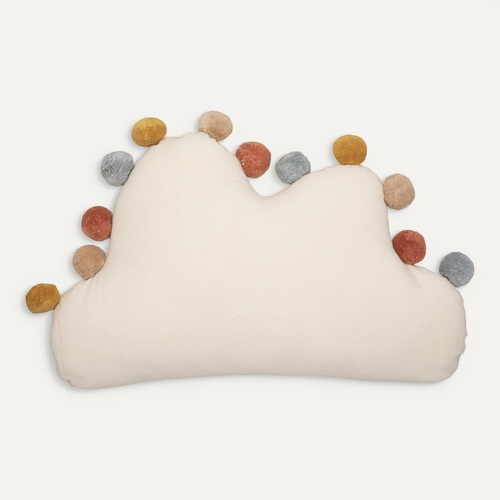 Coussin Décoratif Nuage En Coton Avec Pompons 30 X 50 Cm