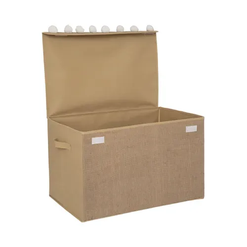 Coffre De Rangement En Jute Marron Caramel Avec Pompons