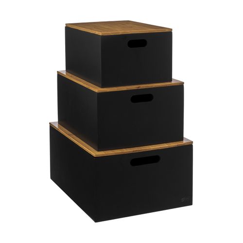 Lot De 3 Boites De Rangement En Bois Avec Couvercle Bambou