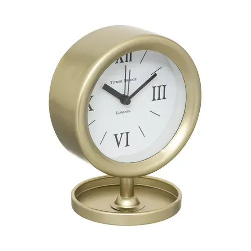 Réveil En Métal Doré Et Verre H 15 Cm