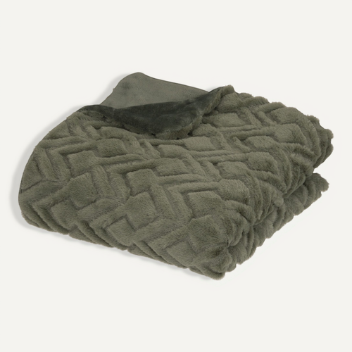 Plaid En Flanelle Et Fourrure Vert Kaki 120x160 Cm