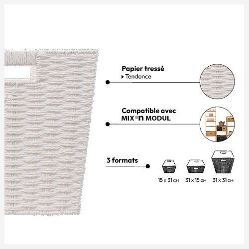 Panier Vannerie 31x31cm "mix N' Modul" Blanc