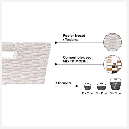 Panier Vannerie 31x15cm "mix N' Modul" Blanc