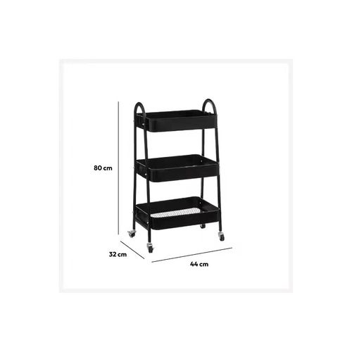 Desserte Roulante 3 Niveaux En Métal Noir H 80 Cm