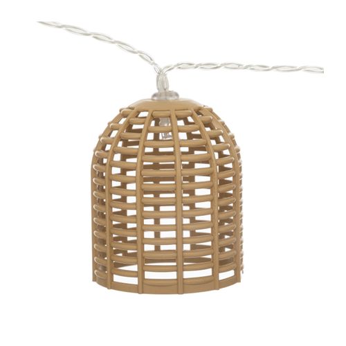 Guirlande Lumineuse Solaire 10 Petits Abat-jours Aspect Rotin LED Blanc Chaud Sur 3.35 Mètres