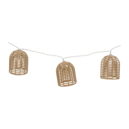 Guirlande Lumineuse Solaire 10 Petits Abat-jours Aspect Rotin LED Blanc Chaud Sur 3.35 Mètres