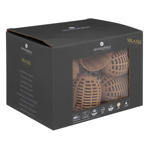 Guirlande Lumineuse Solaire 10 Petits Abat-jours Aspect Rotin LED Blanc Chaud Sur 3.35 Mètres