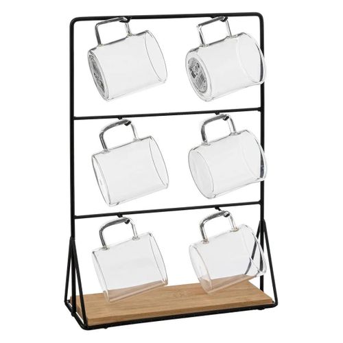 Lot De 6 Tasses Sur Rack "mia" 30cm Transparent