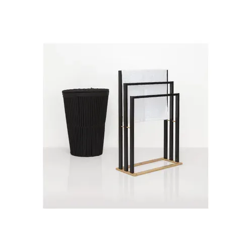 Porte-serviettes 3 Barres En Bambou Et Bois Noir H 82 Cm