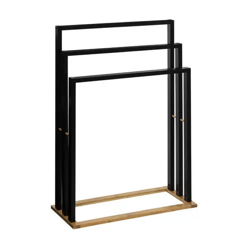 Porte-serviettes 3 Barres En Bambou Et Bois Noir H 82 Cm
