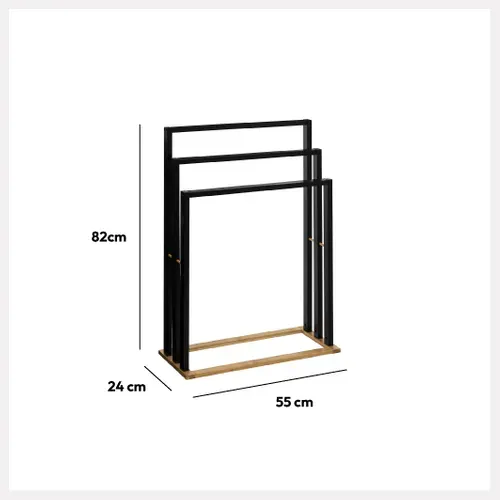 Porte-serviettes 3 Barres En Bambou Et Bois Noir H 82 Cm