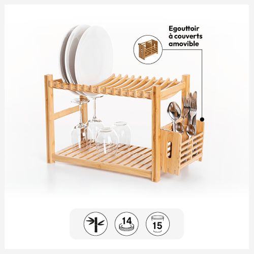 égouttoir 2 Niveaux Et Couverts Bambou