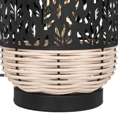 Lampe à Poser En Rotin Et Métal Noir H 30 Cm