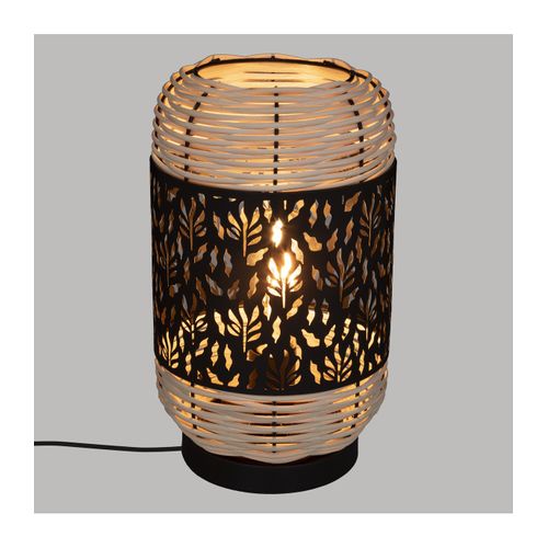 Lampe à Poser En Rotin Et Métal Noir H 30 Cm