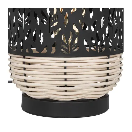 Lampe à Poser En Rotin Et Métal Noir H 30 Cm