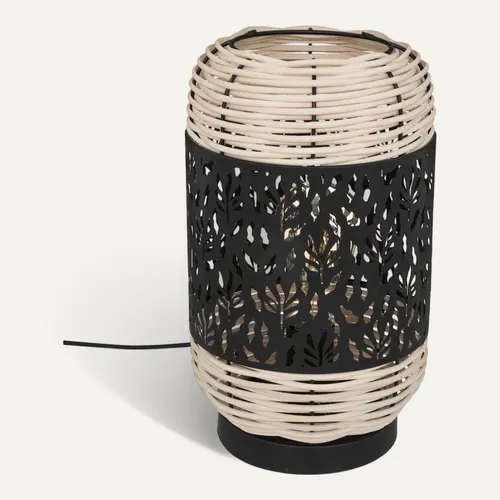Lampe à Poser En Rotin Et Métal Noir H 30 Cm