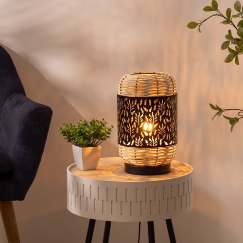 Lampe à Poser En Rotin Et Métal Noir H 30 Cm