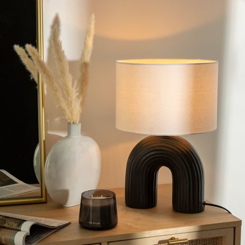 Lampe à Poser En Céramique Noire Et Abat-jour Blanc H 40.5 Cm