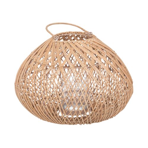 Lanterne Photophore En Métal Et Rotin Bougeoir En Verre  D 37 X H 38 Cm