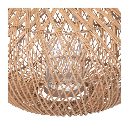 Lanterne Photophore En Métal Et Rotin Bougeoir En Verre  D 37 X H 38 Cm