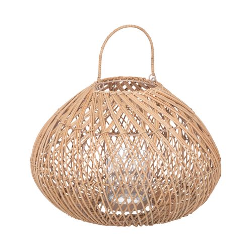 Lanterne Photophore En Métal Et Rotin Bougeoir En Verre  D 37 X H 38 Cm