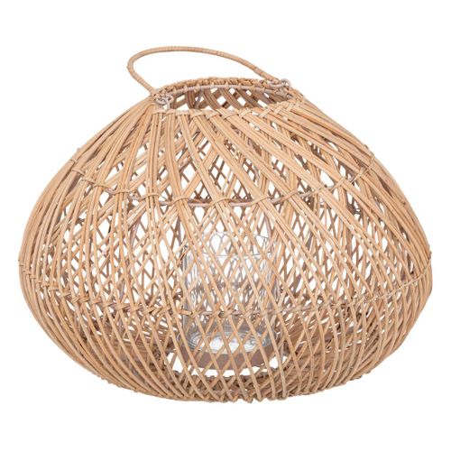 Lanterne Photophore En Métal Et Rotin Bougeoir En Verre  D 37 X H 38 Cm