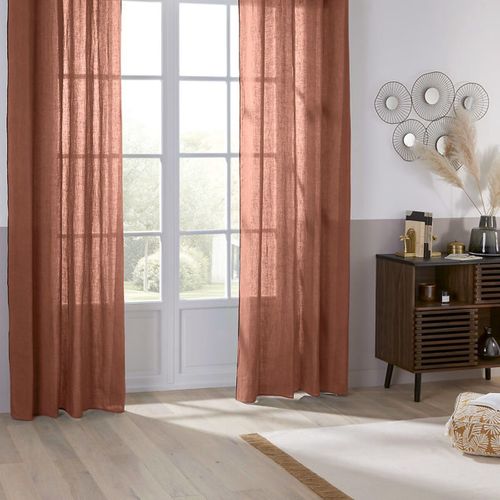 Rideau à Oeillets En Lin Terracotta Avec Surpiqûre Noire 130 X 260 Cm