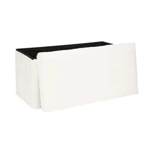 Pouf Et Coffre De Rangement En Bois Et Fourrure Blanche 76 X 38 Cm
