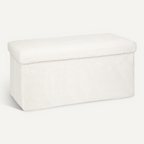 Pouf Et Coffre De Rangement En Bois Et Fourrure Blanche 76 X 38 Cm