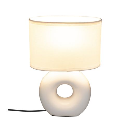 Lampe à Poser Blanc Mat Pied En Céramique Et Abat-jour En Coton H 25 Cm