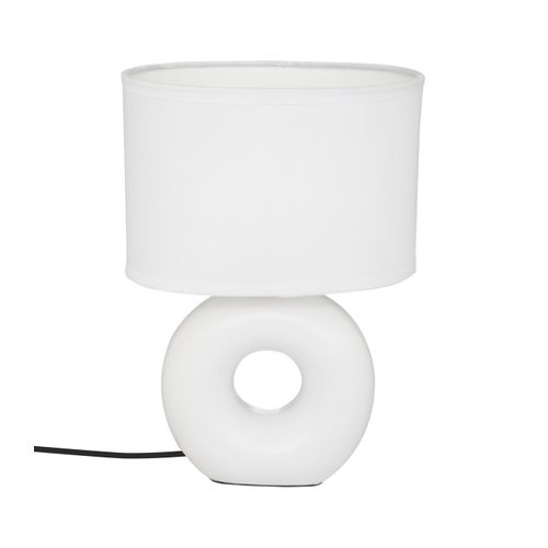 Lampe à Poser Blanc Mat Pied En Céramique Et Abat-jour En Coton H 25 Cm