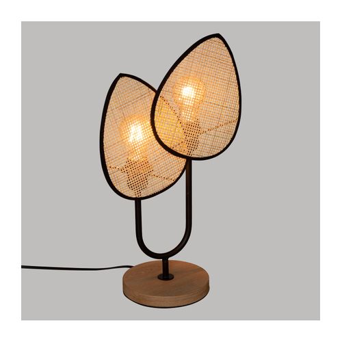 Lampe à Poser En Cannage De Rotin Et Métal Noir H 44 Cm