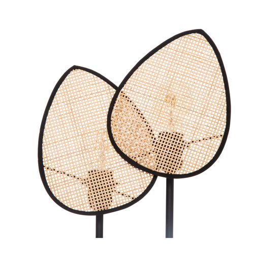 Lampe à Poser En Cannage De Rotin Et Métal Noir H 44 Cm