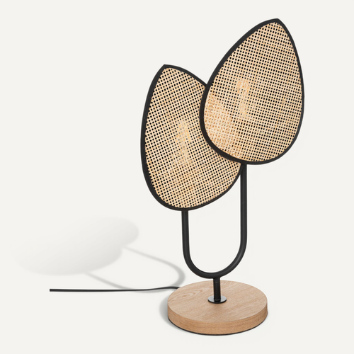Lampe à Poser En Cannage De Rotin Et Métal Noir H 44 Cm