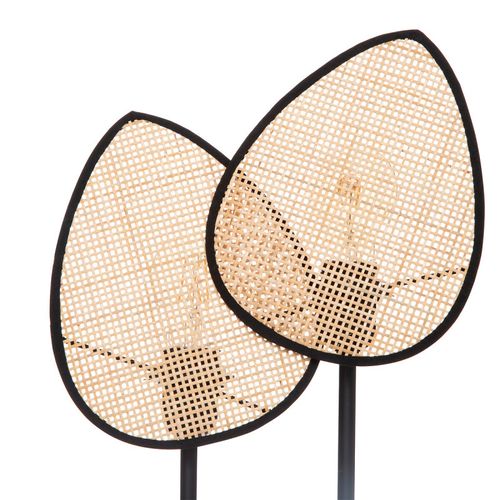 Lampe à Poser En Cannage De Rotin Et Métal Noir H 44 Cm