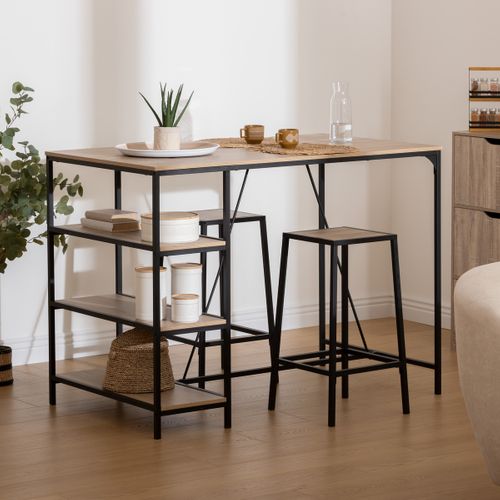 Table Bar 3 étagères Effet Chêne Naturel "aliaj"