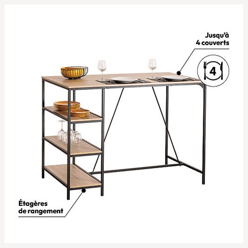 Table Bar 3 étagères Effet Chêne Naturel "aliaj"