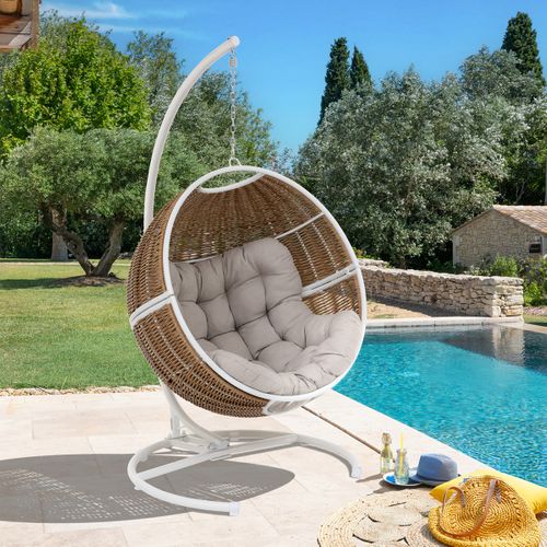 Fauteuil Oeuf Suspendu "orbiana" Taupe En Acier Traité En Epoxy