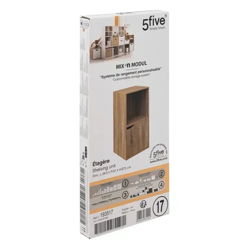 Meuble Etagère 2 Cases De Rangement 1 Porte Effet Bois Naturel H 67.6 Cm