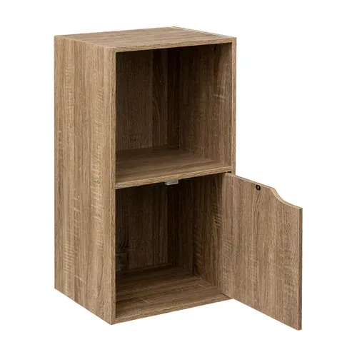 Meuble Etagère 2 Cases De Rangement 1 Porte Effet Bois Naturel H 67.6 Cm