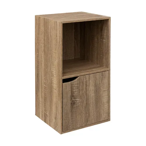 Meuble Etagère 2 Cases De Rangement 1 Porte Effet Bois Naturel H 67.6 Cm