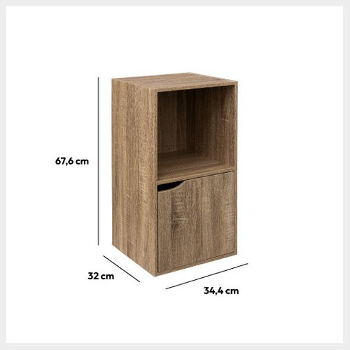 Meuble Etagère 2 Cases De Rangement 1 Porte Effet Bois Naturel H 67.6 Cm