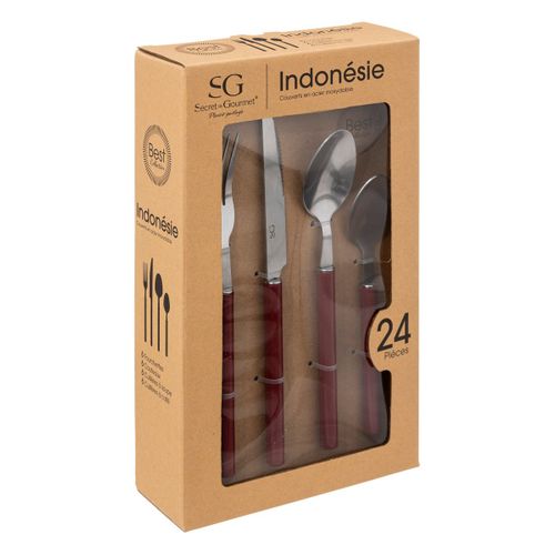 Ménagère 24 Pièces Couverts En Inox Modèle Rouge Grenat