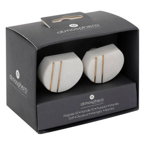 Boutons De Meuble X2 "maeva" En Marbre et Laiton D4cm Blanc
