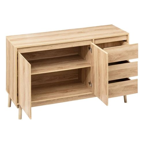 Buffet 120 cm 3 tiroirs ABANA effet chêne naturel vue détaillée